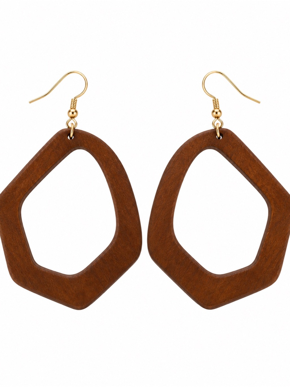 Brown Geometric Wood Drop Earrings - Women Jewelry